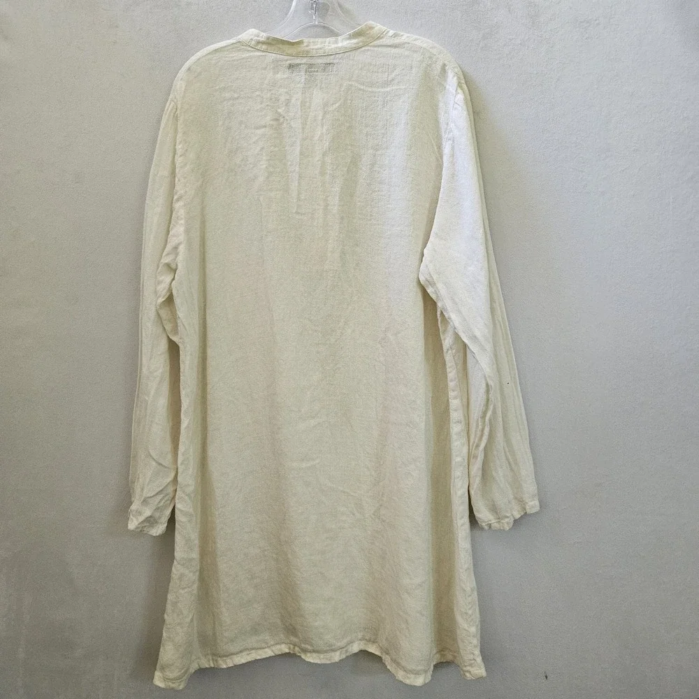 Flax Shift Dress Women's L Cream Textured 100% Linen Button Fairy Coastal Beachy